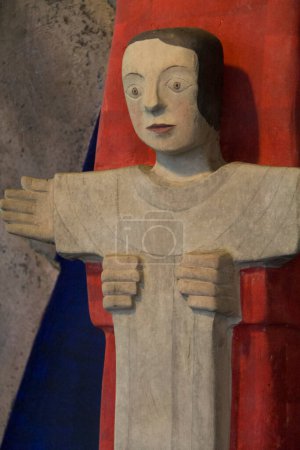 Photo for Jesus figurine as cross in the hands of mother mary in a german modern church - Royalty Free Image