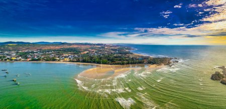 Photo for Aerial view of sea Mui Ne, Vietnam see the whole bay of Ke Ga from north to south bank shore very large with sea waves, ships, reefs is tourism potential Status of Vietnam. - Royalty Free Image