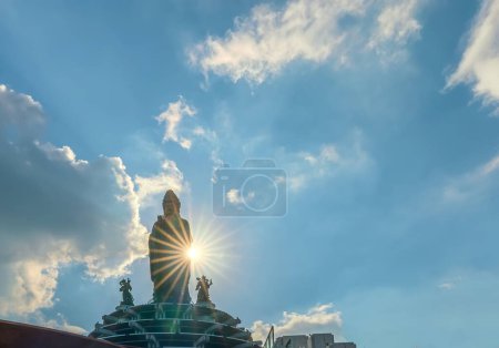 Photo for Ba Den mountain tourist area, Tay Ninh province, Vietnam. The tourist area has unique Buddhist architecture with the highest elevation in the area view from below is very beautiful - Royalty Free Image