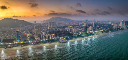 Vung Tau is a famous coastal city in the South of Vietnam. Vung Tau city aerial view in the sunset, Vung Tau is the capital of the province since the province's founding. Travel concept