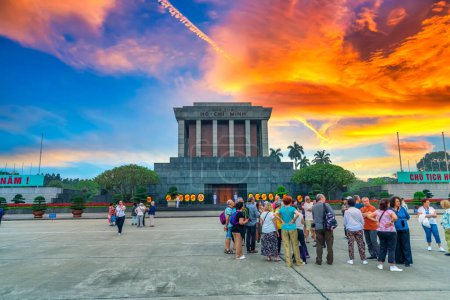 Photo for Hanoi, Vietnam - May 5th, 2024: The Ho Chi Minh Mausoleum, a solemn, grand structure housing the embalmed body of the revised revolutionary leader Ho Chi Minh. Located in the center of Ba Dinh Square. - Royalty Free Image