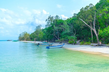 Phu Quoc, Vietnam - April 20th, 2024: Beautiful beach on sunny morning. Travel discover Phu Quoc Island, Vietnam's great