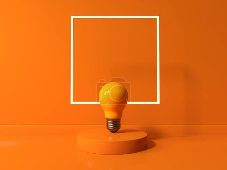 Light bulb on a podium with a square frame - 3D render