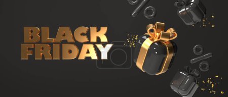 Téléchargez les photos : Thème de vente du vendredi noir avec des boîtes-cadeaux - rendu 3D - en image libre de droit