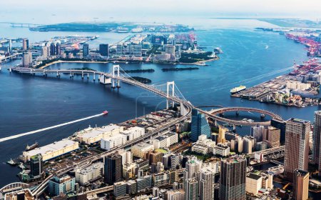 Photo for Aerial view of the Rainbow Bridge in Odaiba, Tokyo, Japan - Royalty Free Image