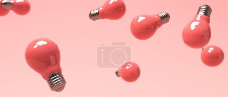 Scattered light bulbs on a colored background - 3D render