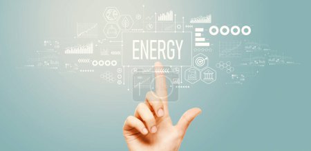 Energy theme with hand pressing a button on a technology screen