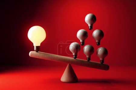 Foto de Muchas ideas versus una gran idea con bombillas - 3D render - Imagen libre de derechos