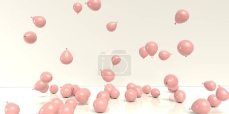 Scattered balloons on a colored background - 3D render