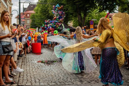 Photo for LANDSKRONA, SWEDEN  JULY 28, 2018 - Local town carnival where people dress up in costumes from different cultures and march side by side. - Royalty Free Image
