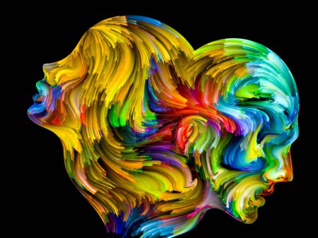 Foto de Serie Colores de la Unidad. Composición de perfiles humanos coloridos y surrealistas con relación metafórica al amor, la pasión, la atracción romántica y la unidad - Imagen libre de derechos