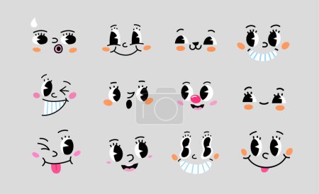 Téléchargez les photos : Collection de visages souriants à attacher à vos images avec des personnages. Expressions vectorielles du visage pour créer des mascottes et des personnages à la mode. - en image libre de droit