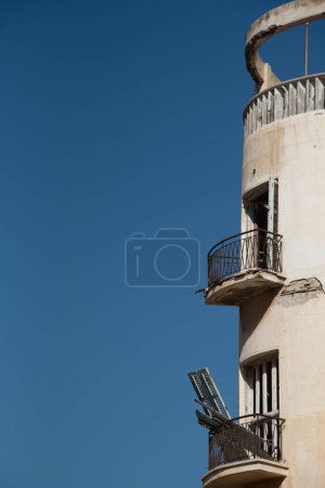 Photo for Abandoned collapsing building against blue sky. Deserted places europe. - Royalty Free Image