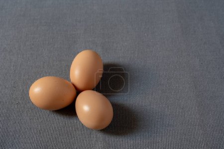 Téléchargez les photos : Oeufs de poulet frais bruns sur fond gris. - en image libre de droit