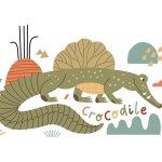 Vector illustration with a crocodile. Children's safari print in hand drawn style.