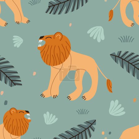 Photo for Seamless pattern with a lion. Children's fashion background for textiles, wallpaper and wrapping paper. - Royalty Free Image