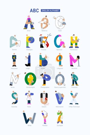 Illustration for Children's English alphabet in the form of characters of professions. Vector illustrations in a flat style. - Royalty Free Image