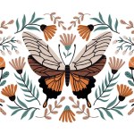 Vintage illustration with a butterfly. Autumn print with a butterfly. Vector illustration.