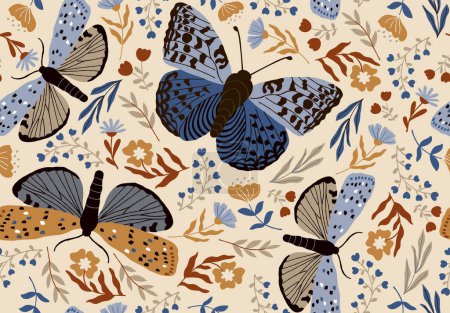 Photo for Seamless pattern with butterflies. Autumn botanical wallpaper. Vector background with butterflies - Royalty Free Image