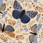 Seamless pattern with butterflies. Autumn botanical wallpaper. Vector background with butterflies