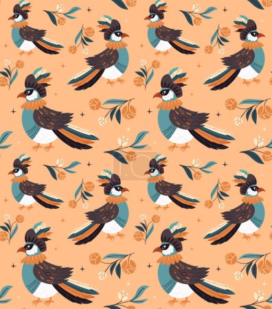 Photo for Vintage vector pattern with a bird in a carnival costume. Ideal for textiles, wrapping paper and holiday projects. - Royalty Free Image