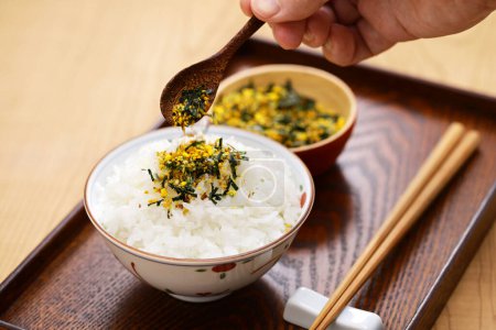Furikake is a Japanese dry condiment. It is mainly eaten by sprinkling it over on rice.
