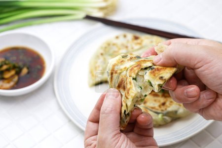 Photo for Homemade Chinese green onion pancakes. The inside is layered. - Royalty Free Image