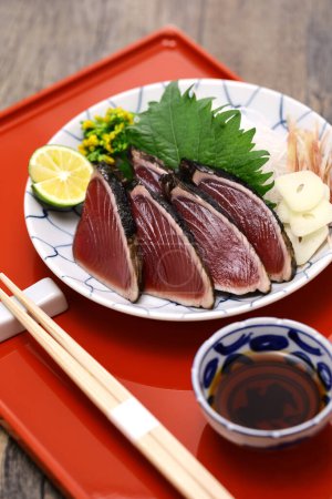 Photo for Katsuo no Tataki, seared bonito sashimi, Japanese cuisine - Royalty Free Image
