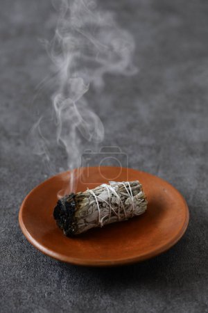 Photo for White sage smudging for meditation, healing, and spiritual room cleansing - Royalty Free Image