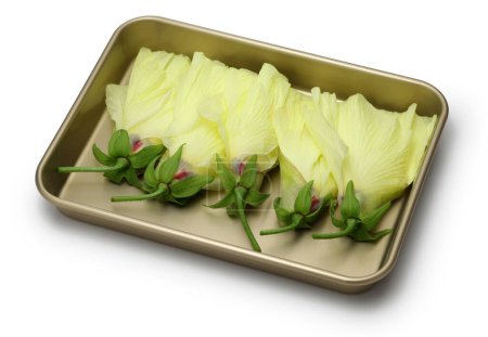 Photo for Aibika, edible okra flowers in a tray - Royalty Free Image
