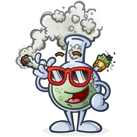 Illustration for Bong cartoon character with attitude smoking a big marijuana joint and wearing a stylish pair of sunglasses vector illustration - Royalty Free Image