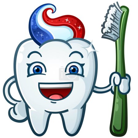 Illustration for Sparkling Tooth Paste Cartoon Character holding a Tooth Brush - Royalty Free Image