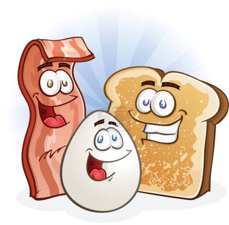 Photo for Bacon, Egg and Toast Cartoon Breakfast Characters vector clip art - Royalty Free Image