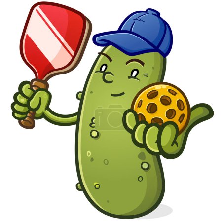 Photo for A pickleball mascot wearing a blue baseball cap and ready to serve up a rousing game of pickleball - Royalty Free Image