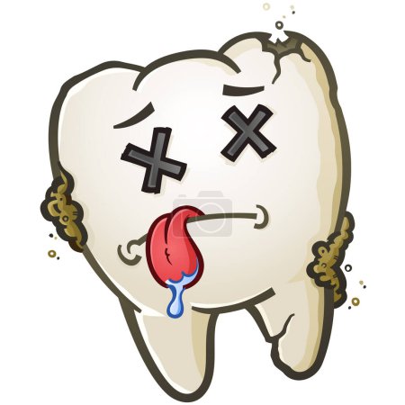 Illustration for A dead tooth pulled out of somebody's rotting mouth with X's for eyes and his tongue sticking out and drooling cartoon character vector illustration - Royalty Free Image