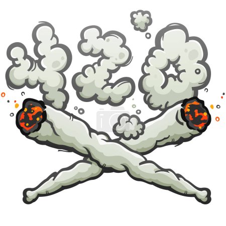 Ilustración de Juntas de marihuana ardiendo y cruzadas como una bandera pirata alegre con cuatro veinte escritos en bocanadas de humo para el día del cannabis - Imagen libre de derechos
