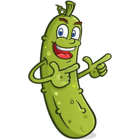 Cool pickle personaje de dibujos animados buscando todo rad y groovy doble apuntando sus dedos estilo retro como si estuviera en una vieja película de 1950 vector clip art