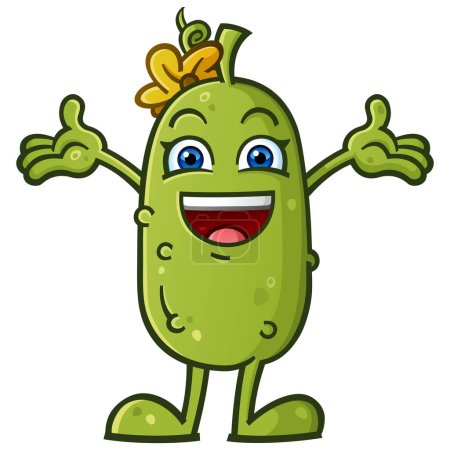Photo for Happy smiling pickle girl cartoon character with a flower in her hair reaching out with open arms to give a giant cucumber love hug - Royalty Free Image