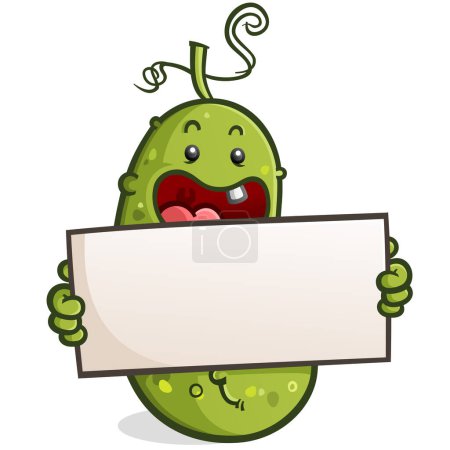 Illustration for Goofy pickle baby cartoon character holding a big blanks sign ready to advertise any message to a huge audience and looking super happy doing it - Royalty Free Image