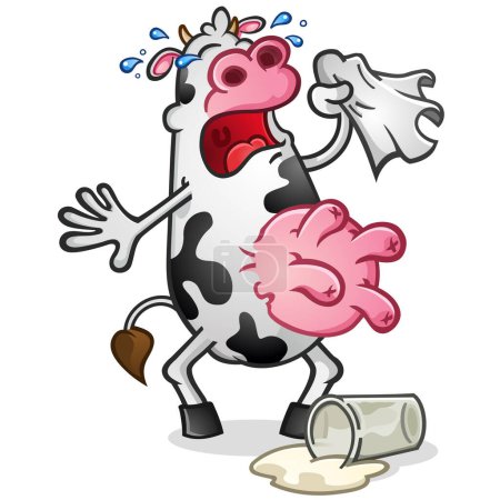 Photo for A dairy cow cartoon character crying over spilt milk with big round pink udders vector clip art illustration - Royalty Free Image