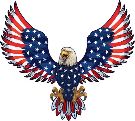 Ilustración de American Redoubtable  Eagle with USA flag - Imagen libre de derechos