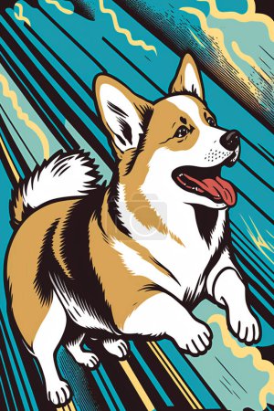 Téléchargez les photos : Portrait of Corgi dog with colorful pop art background. Illustration image. - en image libre de droit