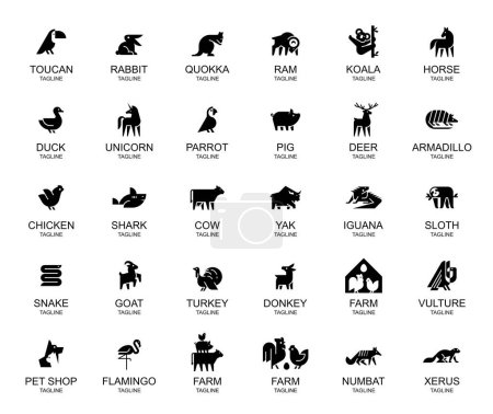 Ilustración de Colección de logos de animales. Logotipo animal. Logos abstractos geométricos. Diseño de iconos - Imagen libre de derechos
