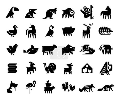 Ilustración de Colección de logos de animales. Logotipo animal. Logos abstractos geométricos. Diseño de iconos - Imagen libre de derechos