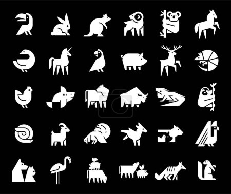 Illustration pour Collection de logos pour animaux. Ensemble de logo animal. Logos géométriques abstraits. Conception d'icône - image libre de droit