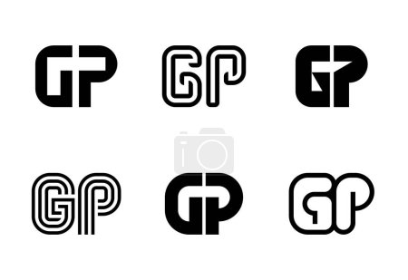 Téléchargez les photos : Ensemble de logos GP lettre. Collection de logos abstraits avec lettres. Logos abstraits géométriques - en image libre de droit