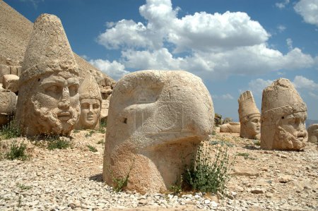 Photo for Giant God heads on Mount Nemrut. Anatolia, Turkey. Ancient colossal stone statues representing legendary mythological figures - Royalty Free Image