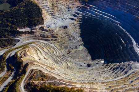 Aerial drone view of Rosia Poieni open pit copper mine, Romania