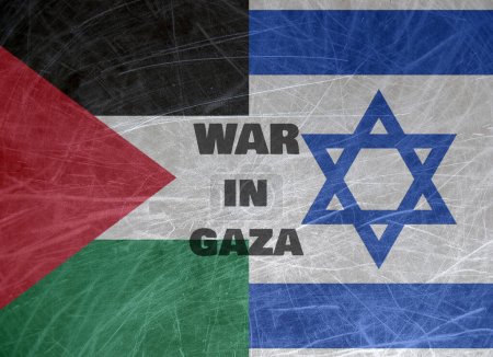 Téléchargez les photos : Drapeau grunge d'Israël et de Palestine. Guerre à Gaza mots sur les drapeaux - en image libre de droit