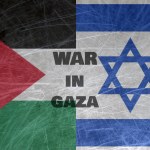 Grunge flag of Israel and Palestine. War in Gaza words on flags